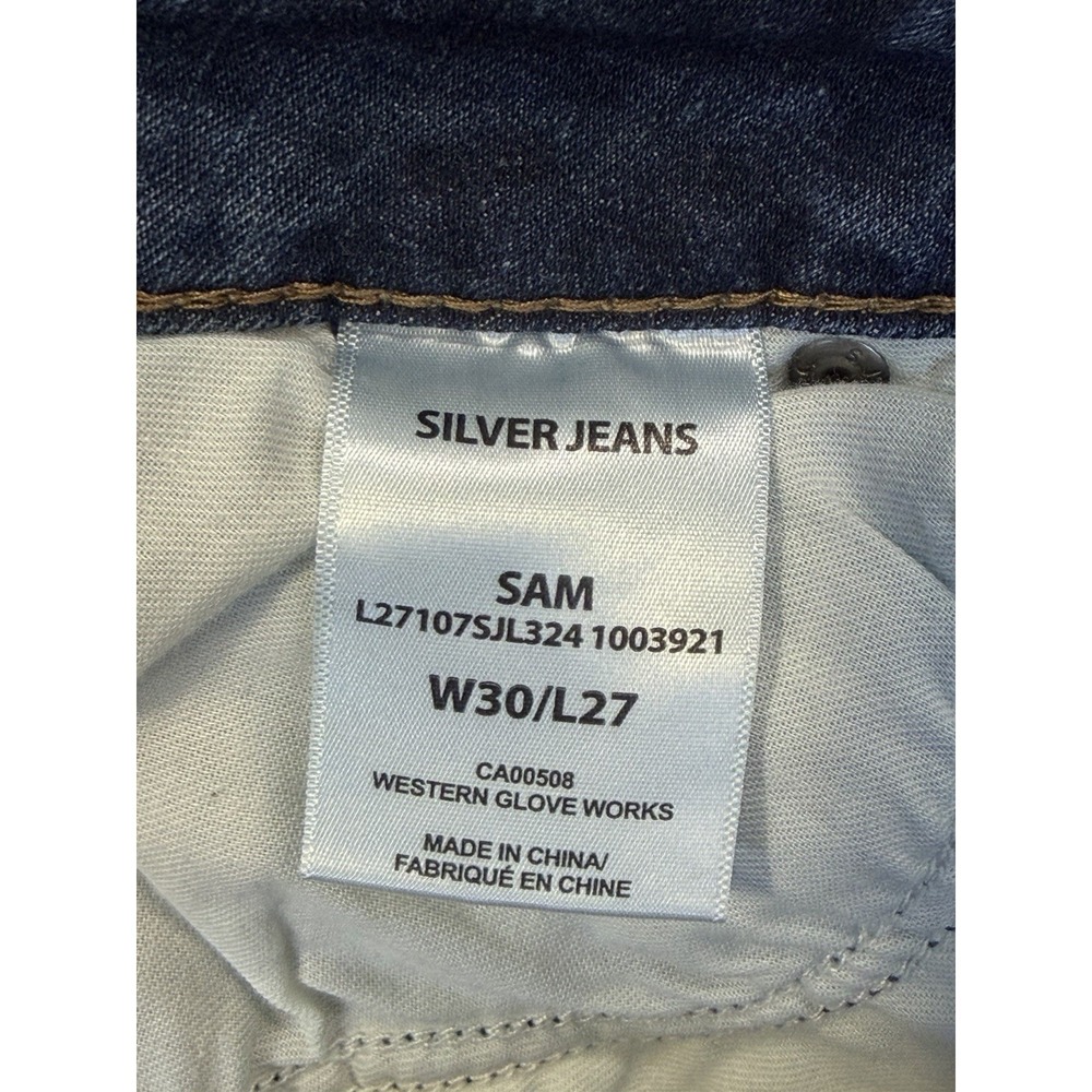 Silver Jeans Womens 30 Blue Dark Wash Distrese Denim Sam Boyfriend Mid Rise - Picture 7 of 9